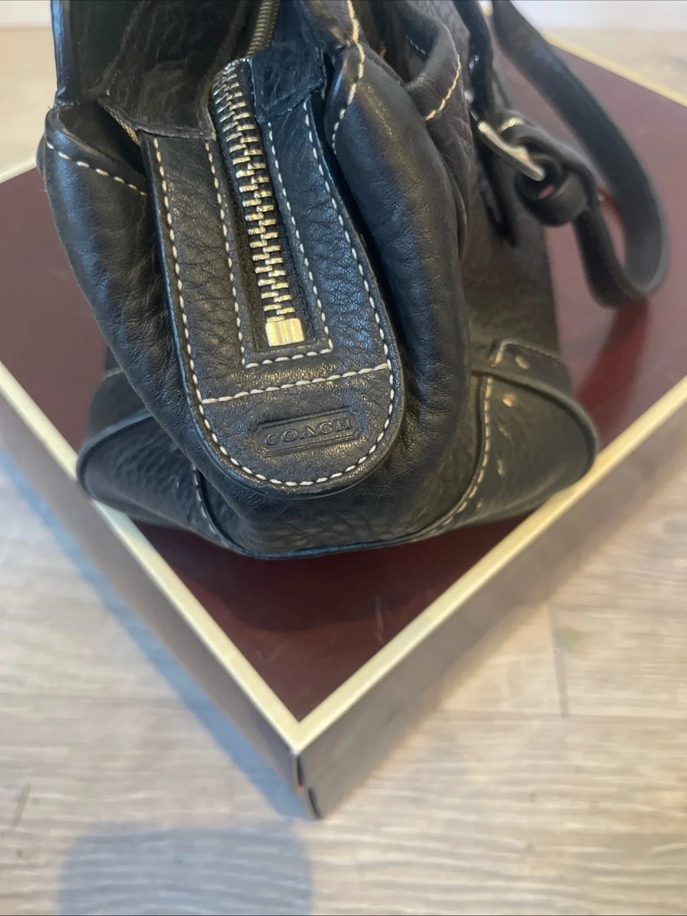 Coach Black Pebbled Leather Double-Handle Shoulder Bag with Stud Detail - Picture 6 of 11